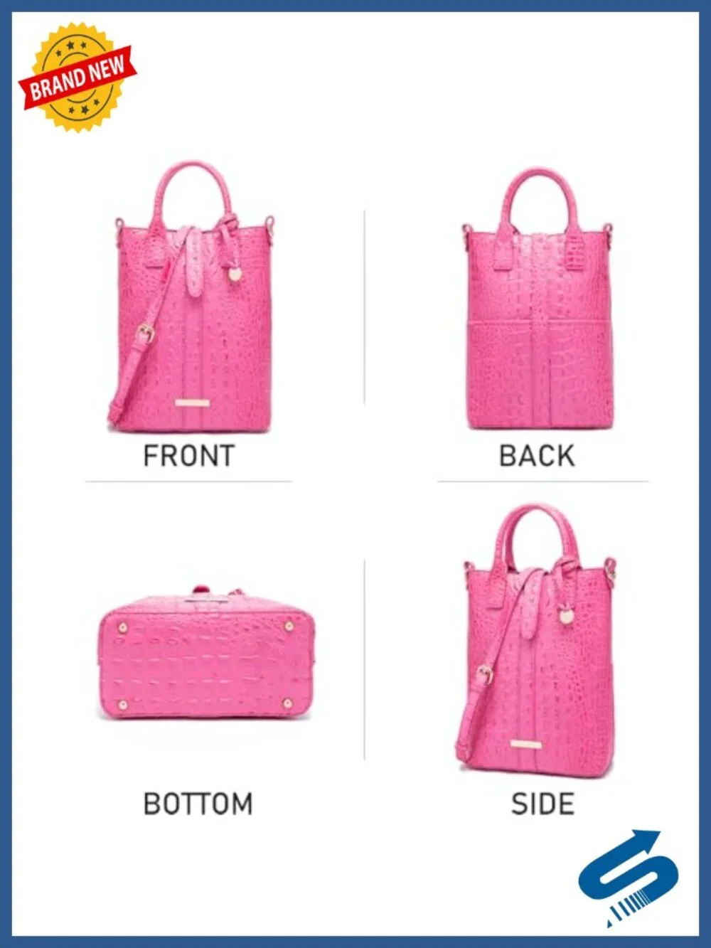 Women's Crocodile Embossed Vegan Leather Tote Bag with Shoulder Strap
